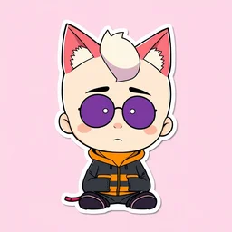 illustration, k - art, chibi characters, with border, cat ears, pastel vibrant, kawaii, human, stiker, icon, cartoon, south park hero, art by butcher billy, sticker, colorful, illustration, highly detailed, simple, smooth and clean vector curves, no jagged lines, vector art, smooth andy warhol style