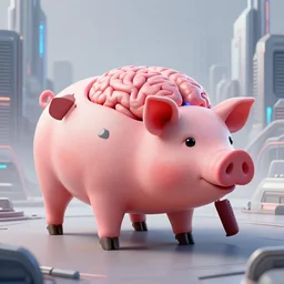 cyberpunk pork with brain integrated with scifi city, rendered in arnold engine, high detailed, 8k, trending on artstation cyberpunk 2099 blade runner 2049 neon