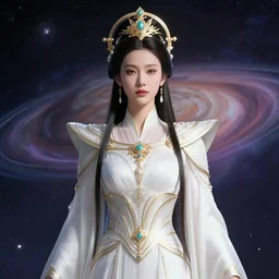 portrait of the powerful empress of the solar system in the style of sid mead. glowing, ornate and intricate linework, stunning, dynamic lighting, ultrafine and hyperdetailed.