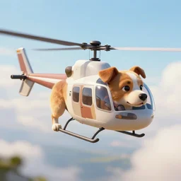 flying dog with propeller on it's back flying like a helicopter, digital art, highly detailed