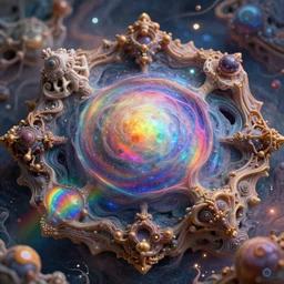 hyperrealistic close-up baroque psychedelic!! celestial organic thing!! peaceful kind spirit of nature highly detailed concept art eric zener elson peter cinematic hard rainbow lighting high angle hd 8k sharp shallow depth of field, inspired by Zdzisław Beksiński
