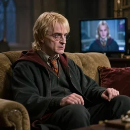 Voldemort watching a twitch stream on a sofa, photorealistic, high detail