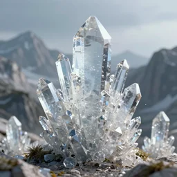 a giant made from translucent crystals, high in the mountains, greg rutkowski, 8 k, shallow depth of field, intricate detail, concept art,