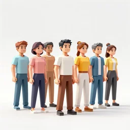 row of diverse cool athletes on clean white background, low poly art