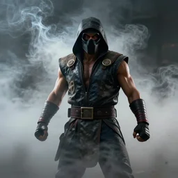 smoke from mortal kombat 1 emerging from dense fog, detailed, 4 k, 8 k
