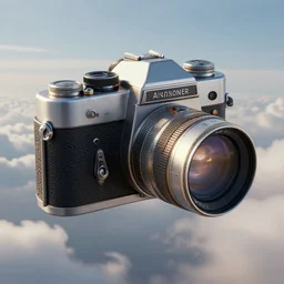 Alexander Jansson Style, Great Vintage Spacecraft Shaped Like A Vintage Photographic Camera, Flying, Clouds, Realistic, Many Details, Ultra Detailed, Octane Render, Real Engine 5 Cinematic, Realistic, Intricate Detail, Finely Detailed, Small Details, Extra Detail, Extra Detail, Extra Detail, Extra Detail More details, tiny details, high resolution, 3D, PBR, path tracing, volumeric lighting, octane render, Arnold Render, 8k