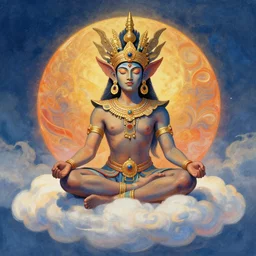 warrior of quetzalcoatl meditating in the clouds, in the style of chiara bautista