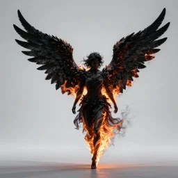 angel with black wings, fire