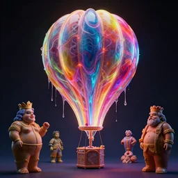 jelly rococo gel hot air ballon draped in arching plasma and colorful auras, liquid, drippy, scifi 3 d paint spray by beeple, fernando botero, jeff koons, ivan shishkin, m. c. escher