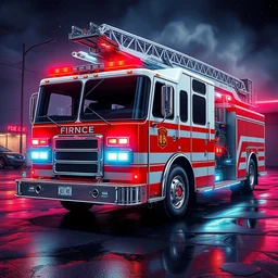 firetruck, high quality, ultra detailed, a beautiful retrowave digital artwork, trending on artstation, masterpiece, 1 6 k