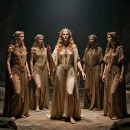 seven trials of the prehistoric aquarius cult, in the style of David Geddes, Élisabeth Vigée Le Brun, dramatic lighting, establishing shot, 8k resolution – W 1024