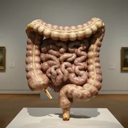 a sculpture of a rhizotamic small intestine in middle of a museum horror film practical fx painted by giorgio de chirico