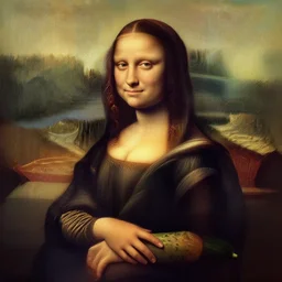 portrait of a long - haired woman with a cucumber sitting upon a table with heightened detail, poised, intense emotion, detailed facial expression, detailed surroundings, intricate, elegant, highly detailed, centered, digital painting, artstation, concept art, smooth, sharp focus, illustration, by ( leonardo da vinci ), wlop