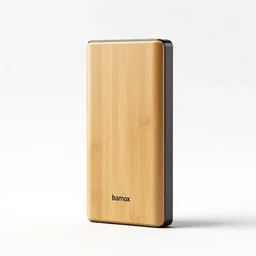 bamboo power bank, clean 3d render, octane render, isolated on a pure white background, centered, entire object in frame, sharp focus, soft studio lighting