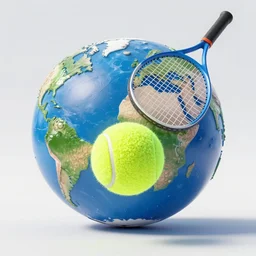 the earth as a tennis ball being hit with a tennis racquet, high detail