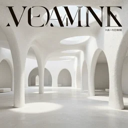 above ground perspective of dreamy minimalist pavilions buildings made of porous white organic cellular structure, forming a canopy of concrete with pillars and arched vaults. style of architecture rendering, dwell magazine front page