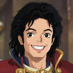 centered!! macro head portrait of medieval ovesmiling king michael jackson, artstation, detailed cartoon, elegant, digital painting, concept art, smooth, sharp focus, illustration, ghibli, makoto shinkai, don bluth, fujita goro, jean giraud, akihiko yoshida, tom whalen 8 k