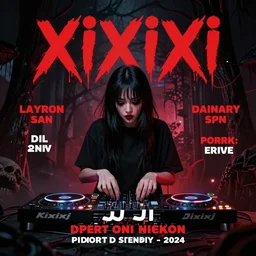 horror themed dj poster flyer, xixixi