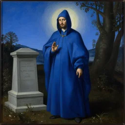 obituary for a blue alchemist at dawn. painting by uccello paolo, agnes pelton, paul delvaux