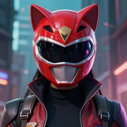 anime portrait illustration of a 👧🏿 gundam pilot in an intricate cat - shaped red power ranger helmet, hiphop urban inspired, symmetrical proportions, symmetrical perfect facial features, cinematic lighting, hd, 3 2 k, octane, unreal engine, in the style of go teen titans and disney's pixar, by denys cowan and dwayne mcduffie