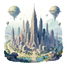 a beautiful illustration of an alien city on an strange alien world by Daniel merriam and Tim white| sparth:.2 | Graphic Novel, Visual Novel, Colored Pencil, Comic Book:.2