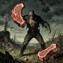 masp turning into meat, post apocalyptic, painted by beksinski