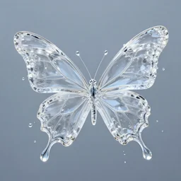transparent crystal emperor butterfly, watery, flowing, splashing, fluid, drops, trending on artstation, digital art