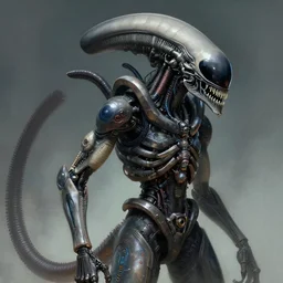 a rugged cyborg xenomorph with cybernetic enhancements, cyberpunk horror, elegant intricate digital painting artstation concept art by mark brooks and brad kunkle extreme detailed