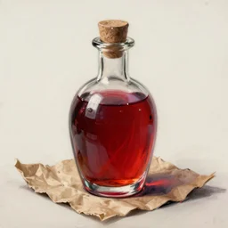 painting of one health potion, red liquid, fantasy, concept art, sketch, glass, brown paper, dungeons and dragons, by tony diterlizzi, trending on artstation