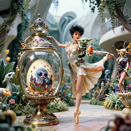 fuji gfx, 8 k, j. j abrams flare ; esoteric ultra realistic faberge in cthulhu ( 1 9 9 0 ) film still garden dance scene in frontiers in porcelain photography fashion magazine june seinen manga portrait edition, hyperrealistic real - life xenomorph yoda porcelain occult egg in victorian glass jar, pointe pose, eye contact, tilt shift wide shot zaha hadid background