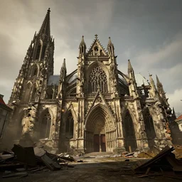 Aachen Cathedral in ruins post-nuclear war in Fallout 4, in game screenshot