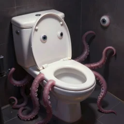 toilet  bowls with eyes and  tentacles,  digital artstation painting 8k intricate dramatic light