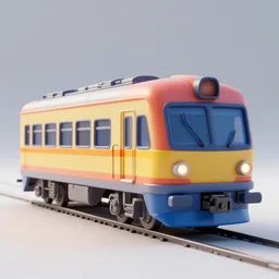 plastic sculpture of 🚝, wide shot, vibrant color details, zbrush, hyper realistic, golden ratio, macro lens, unreal engine, octane render, symmetri