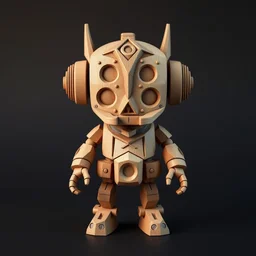 highly detailed, symetrical, geometrical, cgsociety, artstation, pinterest, concept art, official art, octane, illustration artoys, funny, cute, figurine wooden, idol robot artnouveaux in wood sculpture, masterpiece of art