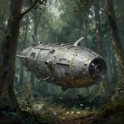 abandoned space station in overgrowth forest, close up, wadim kashin, chris foss, vincent di fate, simon stalenhag, digital painting, xf iq 4, f / 1. 4, iso 2 0 0, 1 / 1 6 0 s, 8 k, raw, featured in artstation, octane render, cinematic, elegant, intricate, 8 k