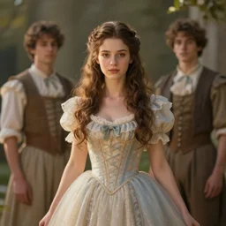 catchlight soft oil paint a beautiful bombshell brunette innocent gentle princess wearing frilly dress in fairytale gauche by nikolay makovsky, coby whitmore,, and charlie bowater. octane render 4 k cinematic
