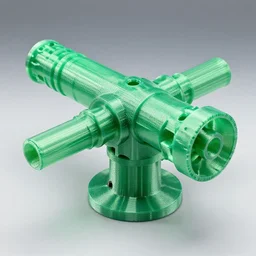 a 3 d printed rail gun prototype, printed in green filament that is slightly transparent, with visible layer lines and printing errors. 4 k, hdr, photo taken on an iphone 1 2.