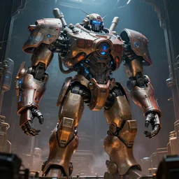 human experiment with machine high tech cyberpunk, giant samurai mech, elaborate detailed classic sci - fi design, cinematic lights