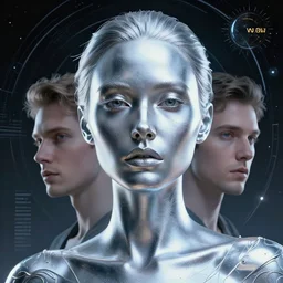 retrofuturistic portrait of woman chrome skin, space graphics in background, close up, quint buchholz, wlop, dan mumford, artgerm, liam brazier, peter mohrbacher, raw, featured on artstation, octane render, cinematic, elegant, intricate, 8 k