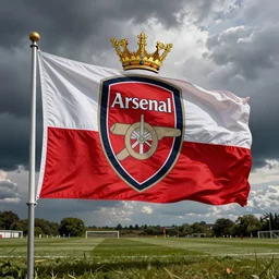 a coat of arms containing a red and white arsenal football club flag, line drawing, official documentation