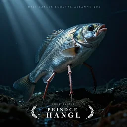 Fish with legs, horror movie poster, professional, dark