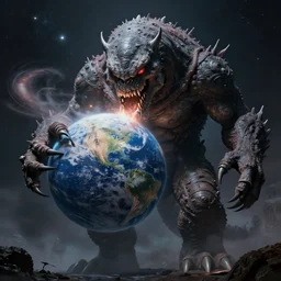 giant galatic monster eating planet earth, detailed, lovecraft, 4 k