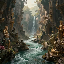 a hazardous enchanted river with tall cliffs, exquisite, volumetric lighting, 8 k octane beautifully detailed render, post - processing, extremely hyper - detailed, intricate, epic composition, cinematic lighting, masterpiece, trending on artstation, stunning art by caravaggio, by moebius, beautiful cinematic light
