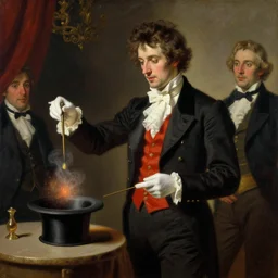 attractive magician man, doing magic show. highly detailed painting by gaston bussiere, craig mullins, j. c. leyendecker 8 k