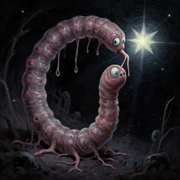 a slimy space worm eating a star. sense of cosmic dread, establishing shot, concept art, intricate details, greg rutkowski