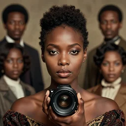 vintage portrait of a stunningly beautiful west african female, depth of field, zeiss lens, detailed, symmetrical, centered, fashion photoshoot, by edward s curtis, Annie Leibovitz and Steve McCurry, David Lazar, Jimmy Nelsson, Breathtaking, 8k resolution, extremely detailed, beautiful, establishing shot, artistic, hyperrealistic, beautiful face, octane render