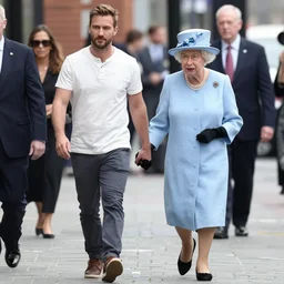 pete davidson walking on the street, holding hands with queen elizabeth, candid photo