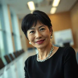 a portrait photograph of a smug woman executive in a board room, wearing a black dress and silver necklace, black hair, dof, sharp focus, slight smile, pale, highly detailed face, symmetric face, 4 k, cinestill 8 0 0 t, exif, raw, photography by andreas franke