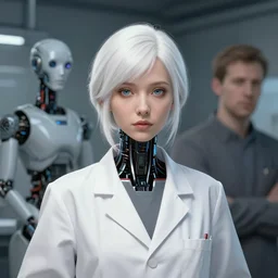 a portrait of a white haired android scientist girl by krenz cushart and stephan martiniere
