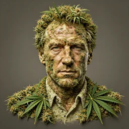 clint eastwood portrait made of cannabis, weed art